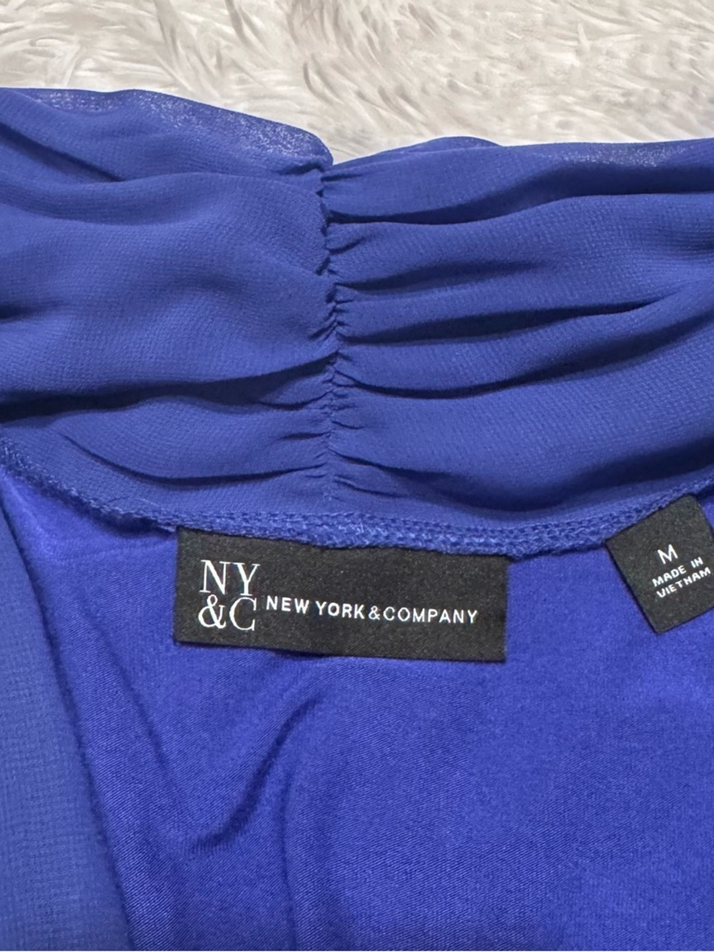 New York and Company Sleeveless Violet Blue Drape Front Bodysuit - Picture 6 of 7